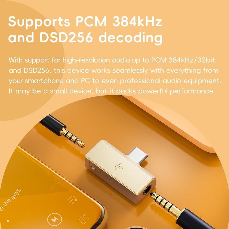 FiiO /Snowsky Tiny Portable DAC & Headphone Amplifier, Hi-Res USB DAC, PEQ Precision Tuning, PCM 384kHz/DSD256 Decoding, Android App/Web Control (3.5mm + 4.4mm Outputs,Tiny B Gold) - Image 4